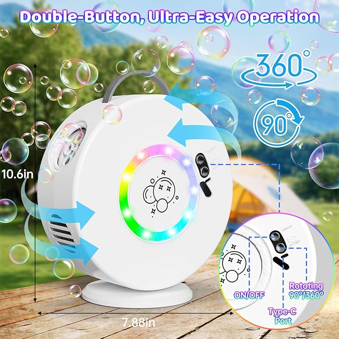 Bubble Machine for Kids Toddlers, 90° 360° Auto Rotatable Portable Bubble Maker - Image 2