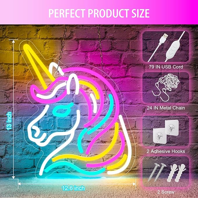 Unicorn Neon Sign for Wall Decor, Dimmable Colorful Unicorn Neon Lights for - Image 3