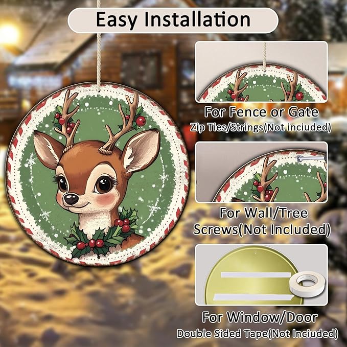 Round Retro Reindeer Metal Tin Sign - Image 3