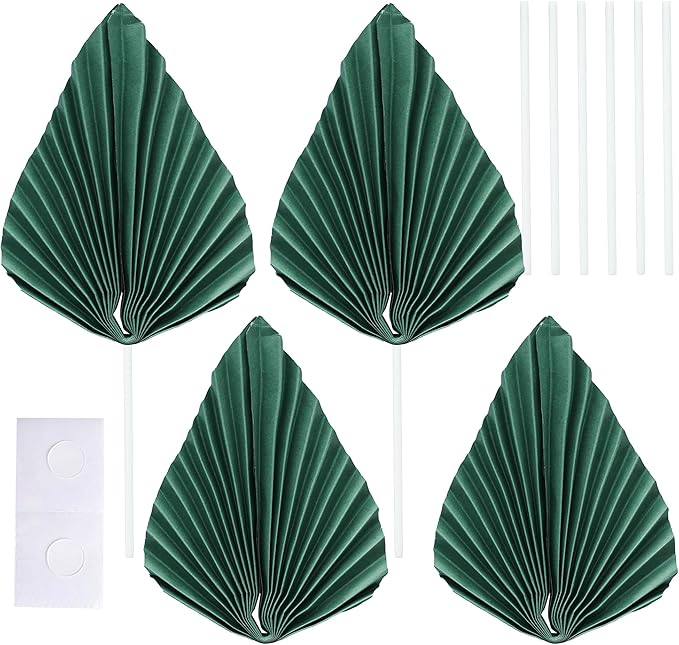 Gyufise 6Pcs Paper Palm Fan Cake Toppers Palm Spear Leaves Fan Cupcake Toppers - Image 3