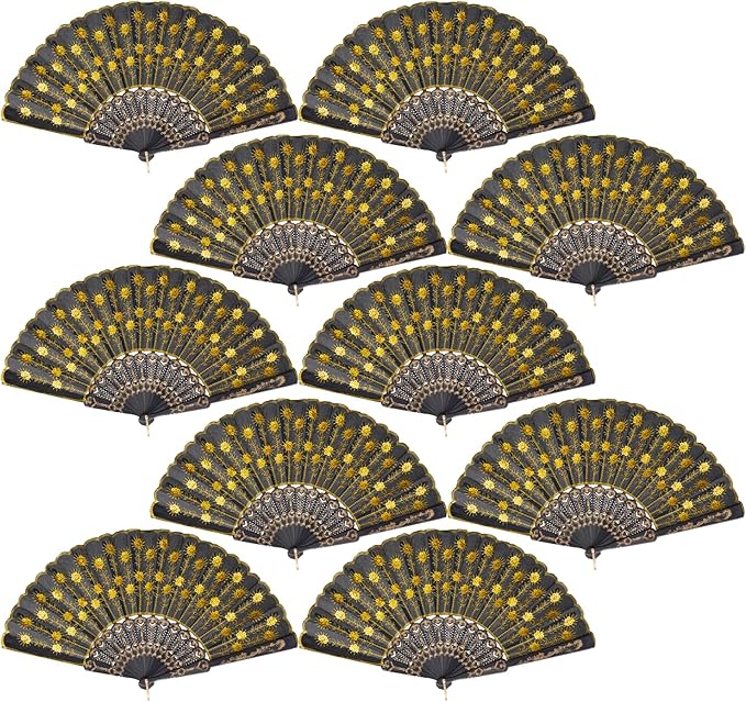 QIRMIZI 10 Pack Fabric Folding Handheld Fans, and Dancing by QIRMIZI