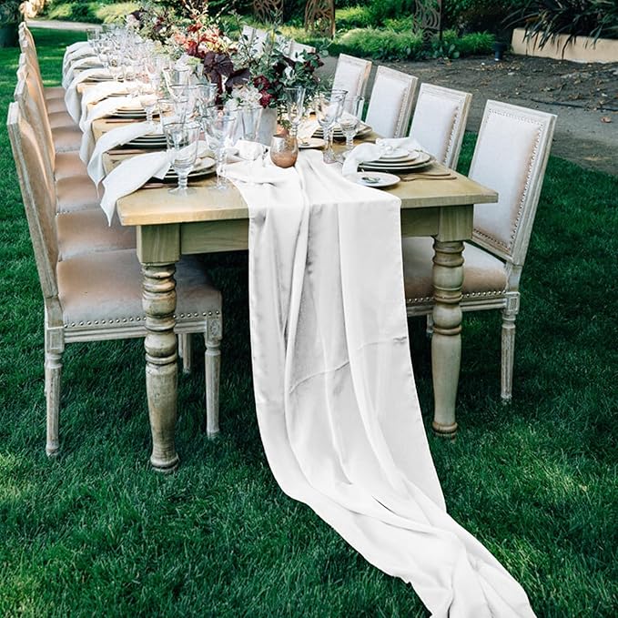 10 Pack 10ft Pure White Chiffon Table Runners Wedding Table Runner Sheer - Image 7