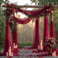 PARTISKY Wedding Arch Draping Fabric, 2 Panels Burgundy Sheer Backdrop Curtain by Partisky