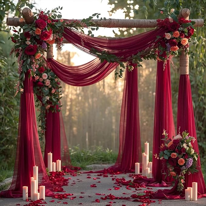 PARTISKY Wedding Arch Draping Fabric, 2 Panels Burgundy Sheer Backdrop Curtain by Partisky
