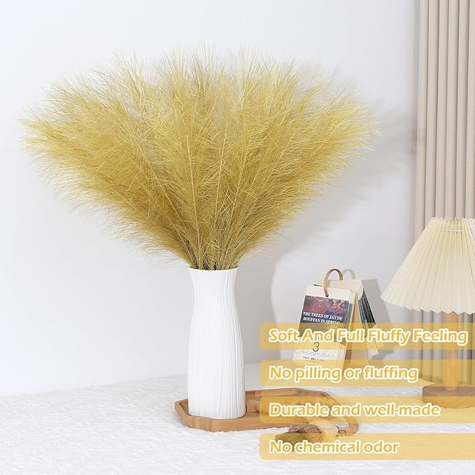 Gold Pampas Grass Decor 30 Pcs 21.7 Inch Faux Pampas Grass Bulk Artificial - Image 2