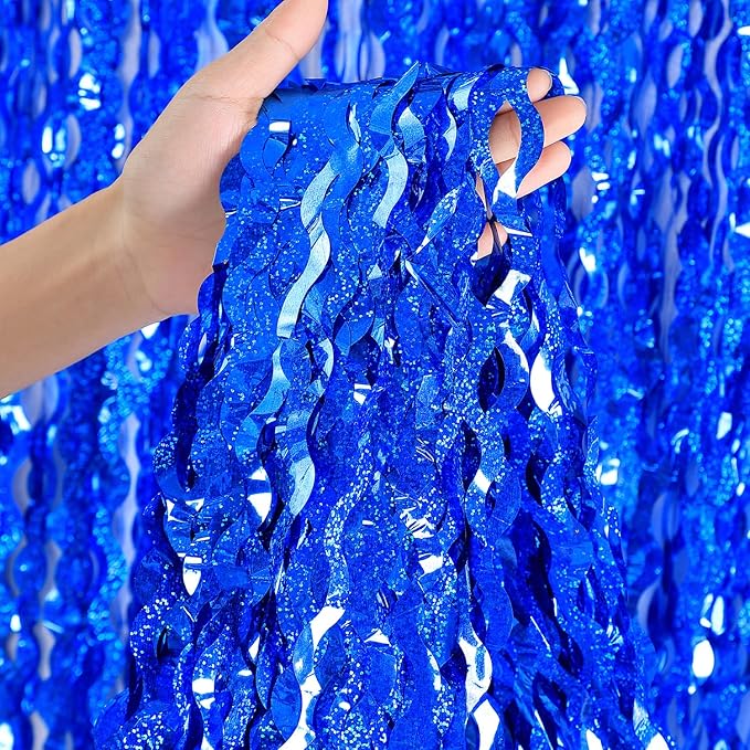 4 Pack Navy Blue Wavy Foil Fringe Curtains Party Decorations by CYLMFC