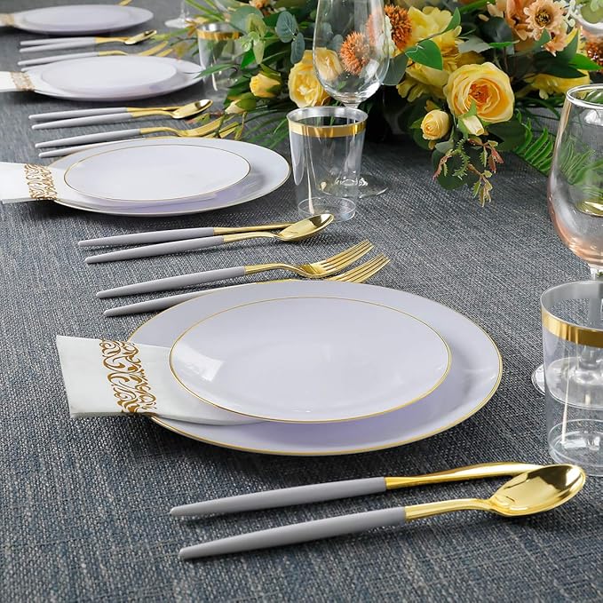 Supernal 350pcs Gold Plastic Dinnerware Set - Image 6