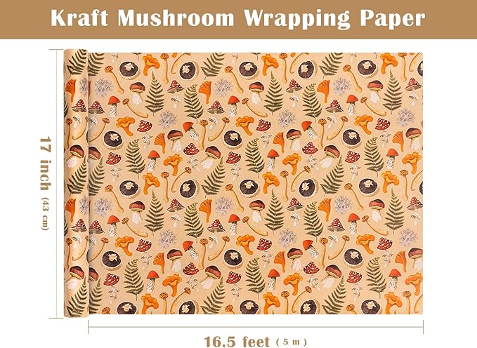 WRAPAHOLIC Kraft Mushroom Wrapping Paper Roll - Image 3