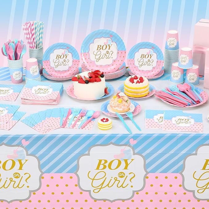 452 Pcs Gender Reveal Party Decorations Include Boy or Girl Paper Plates - Image 6