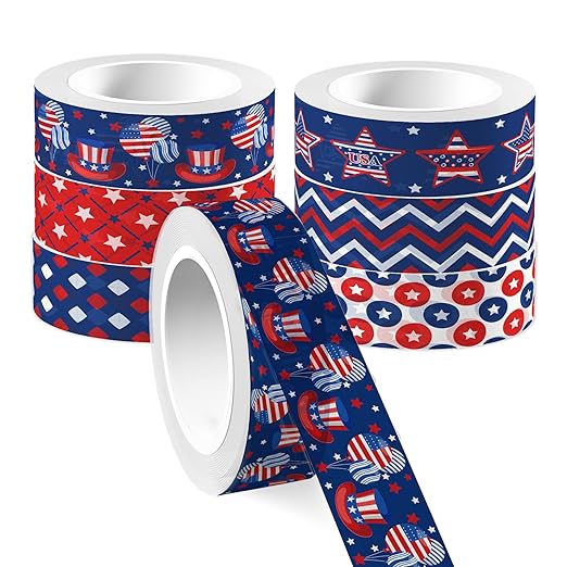 Washi Tape 12 Rolls Washi Tape Set Patriotic Packing Tape American Flag Washi - Image 7