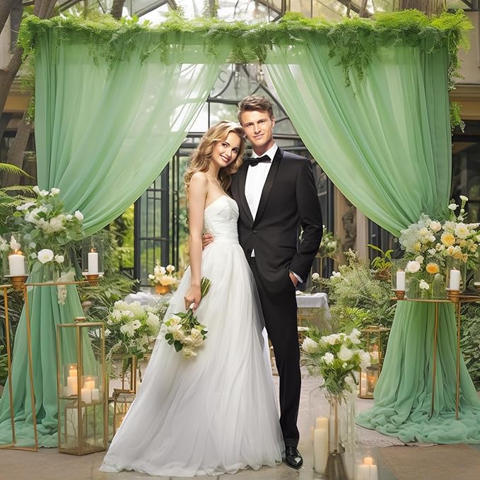 10x10 Green Tulle Backdrop Curtains - Image 9