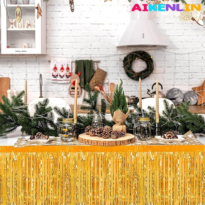 6 Pack 29x108 Inch Metallic Foil Fringe Tinsel Table Skirts Banner - Image 5