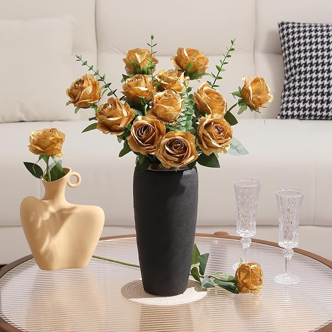 Tifuly Gold Roses Artificial Flowers -12Pcs Realistic Single Long Stem Fake - Image 6
