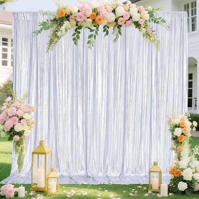 Silver Curtains Backdrop for Wedding Parties, Glitter Blrthday Drapes 4 Panels - Image 6