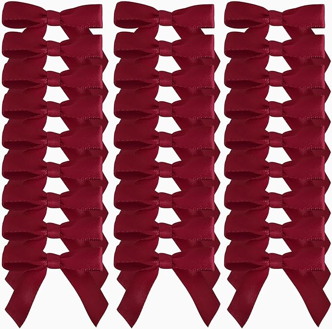 50pcs 1-1/2" Burgundy Satin Ribbon Bows Without Twist Ties Giant Bows - Image 2