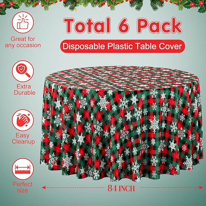 Jectivs 6Pcs Christmas Buffalo Plaid Snowflake Party Tablecloths Decorations - Image 2