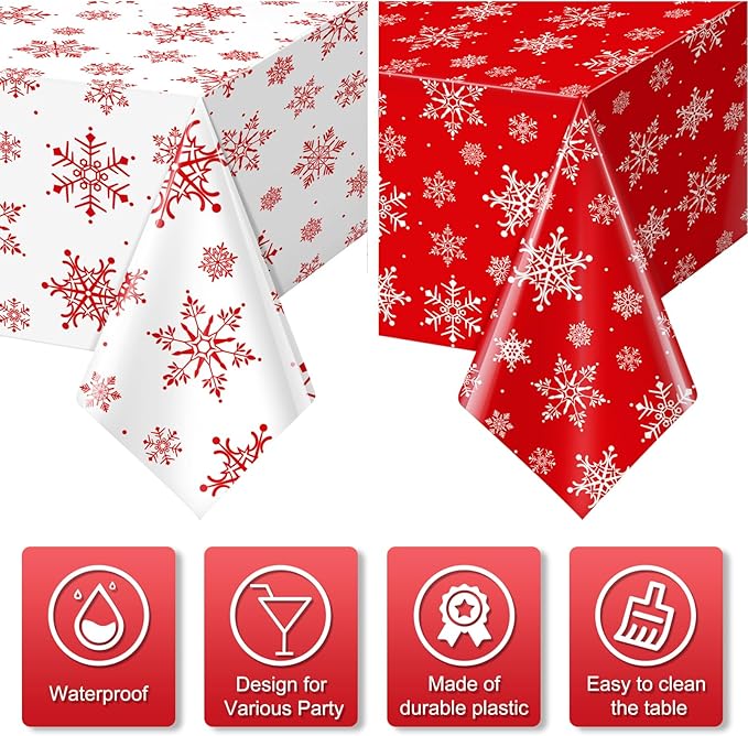 12 Pieces Christmas Snowflake Plastic Party Tablecloth Decorations, 54x108 inch - Image 3