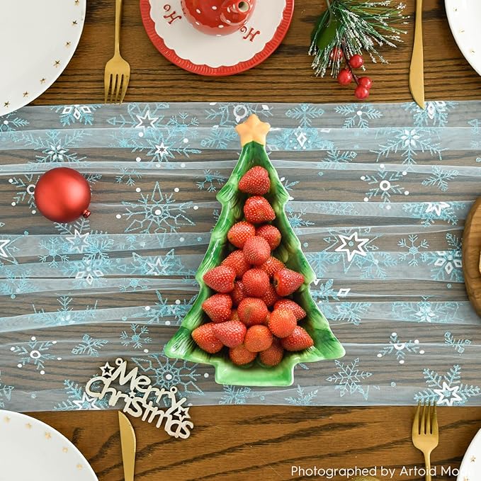 Artoid Mode Blue Snowflakes Christmas Gauze Table Runner 120 Inch 10FT - Image 2