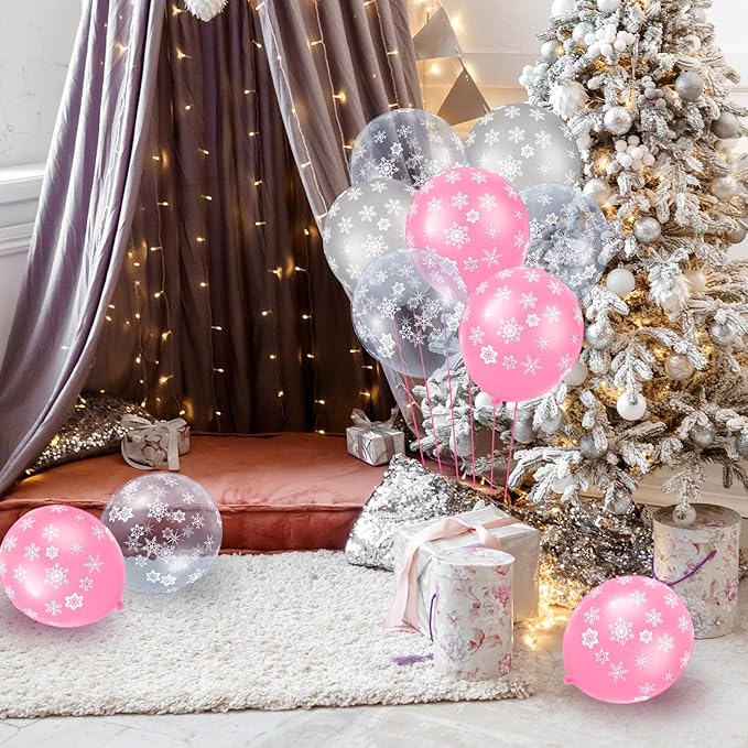 Skylety 40 Pieces Snowflake Balloons Bulk Winter Transparent Snowflake Latex - Image 5