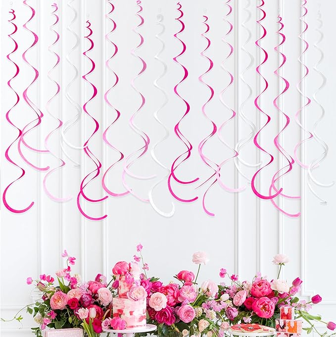 36 Pcs Hot Pink Hanging Swirl Decorations Ombre Pink White Felt Swirl Streamer - Image 5