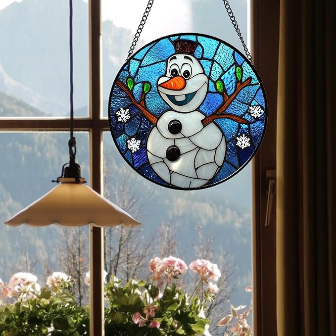 Stained Glass Window Hanging Christmas Funny Snowman 6.3" - Image 5