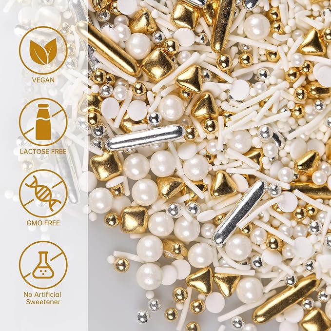 White Deluxe Gold Sprinkles for Cake Decorating 7ounce - Image 4
