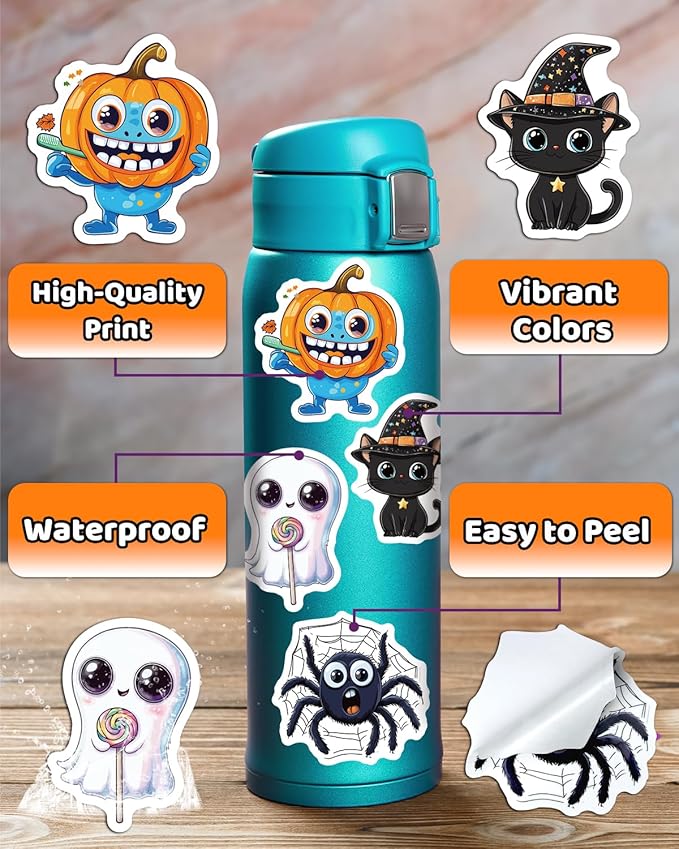 JCFIRE Halloween Stickers for Kids, Waterproof Cute Vinyl Stickers for Water - Image 2