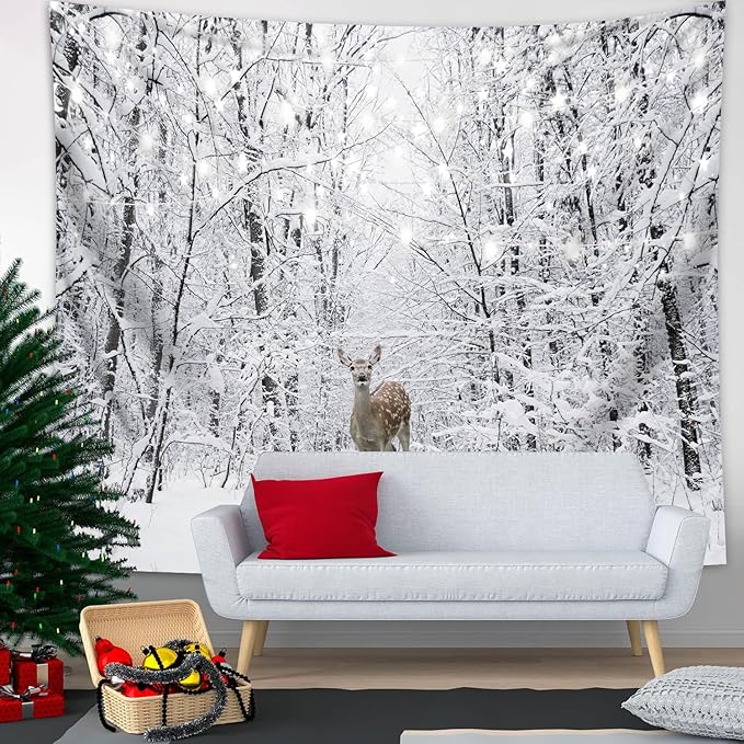 QGHOT Winter Tapestry Wall Hanging Snow Scene Backdrop Winter Wonderland Wall - Image 5