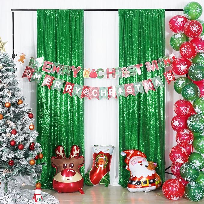 Poise3EHome 4Pcs 2Ft x 8Ft Green Sequin Backdrop Curtains, Glitter Photography - Image 7