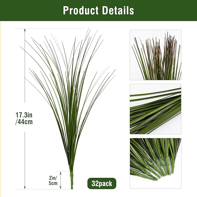 32PCS 17.3" Fake Plants Artificial Wheat Grass Greenery Plastic Plants Fake - Image 2