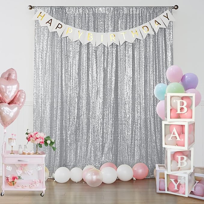 Sugargirl Silver Sequin Backdrop Curtain 2FTx8FT Glitter Background Drapes - Image 8