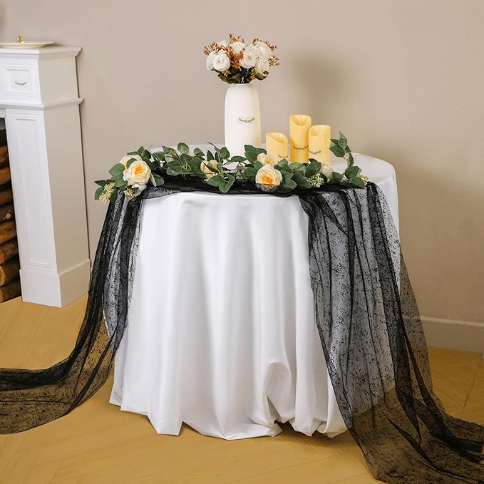Snowkingdom Black Table Runner, 10FT Sheer Tulle Cheesecloth Gauze Metallic - Image 8