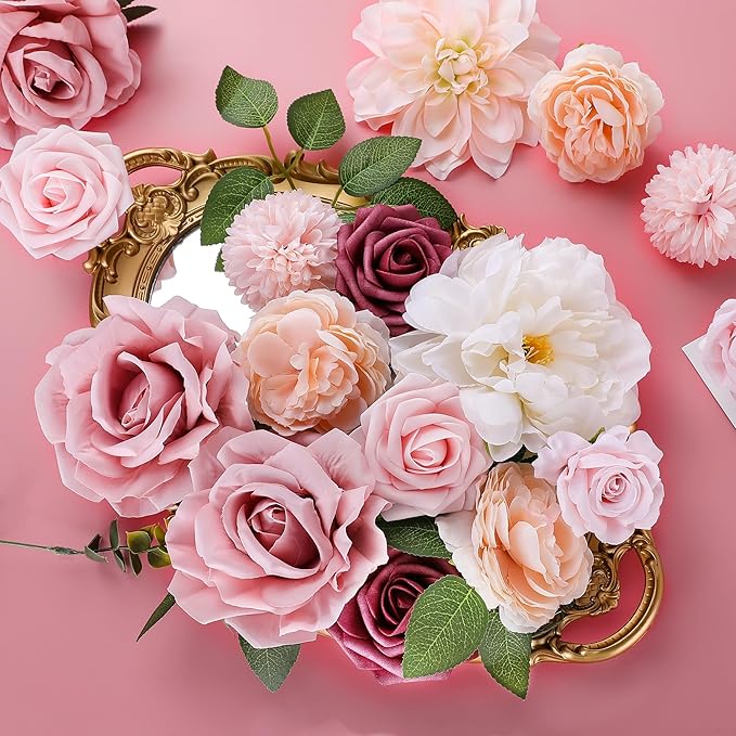 AGIRL Rose Artificial Flowers Combo Fake Flowers Pink Roses Silk Flowers - Image 2