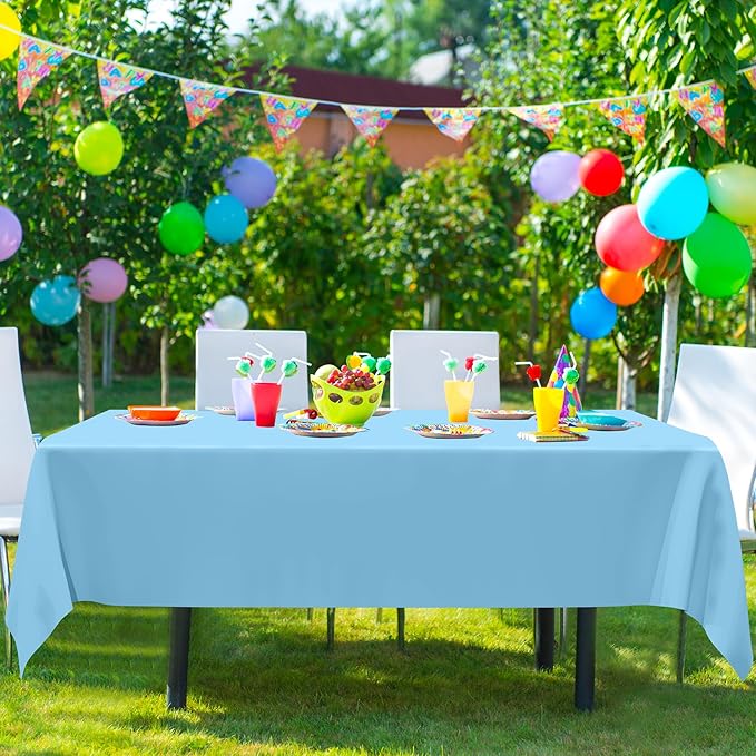 QZYL 12 PCS SkyBlue Plastic Tablecloths, 54 in x 108 in Dinner Table Cloths - Image 7