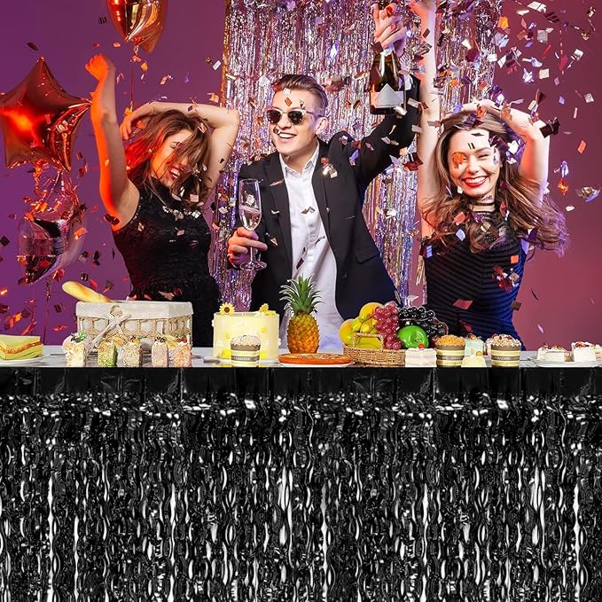 4P Wavy Metallic Tinsel Foil Fringe Table Skirts - Image 5
