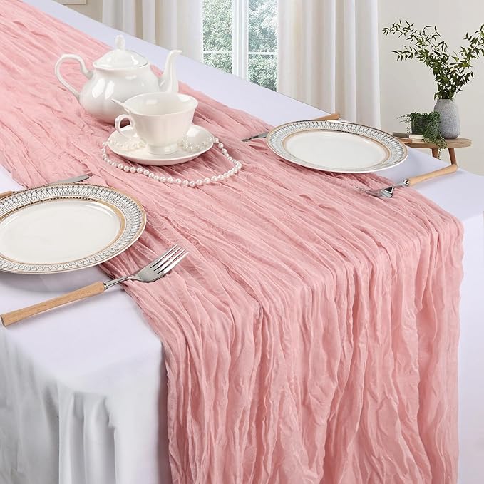 6 Pack Dusty Pink Cheesecloth Table Runner 10ft Boho Gauze Fabric Cheese Cloth - Image 3