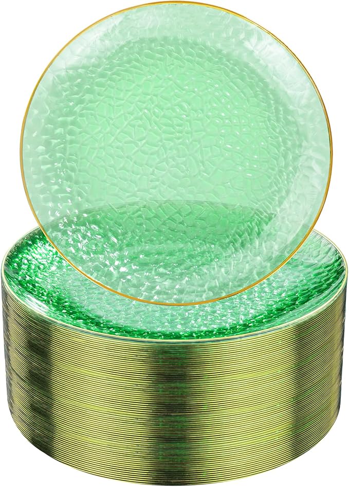 Rubtlamp 100 Pcs Green And Gold Plastic Plates by Rubtlamp