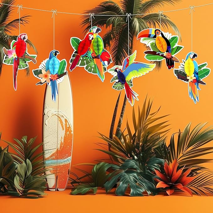 6Pieces Tropical Birds Honeycomb Parrot Paper Cutouts Decorations, Hawaiian - Image 4