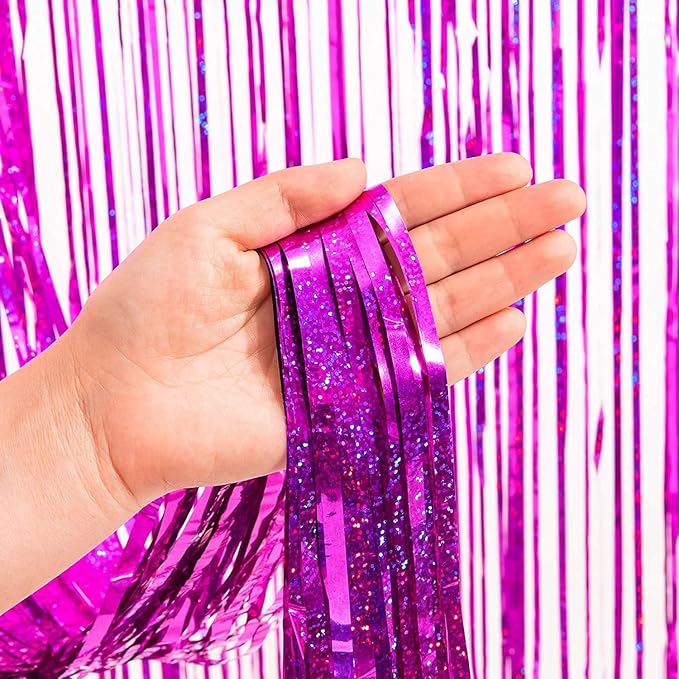 BRAVESHINE Hot Pink Tinsel Foil Fringe Curtains - Image 8