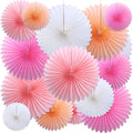 MotiMind 24 Pcs Hot Pink Paper Fans Pink Peach Party Decorations Classroom by MotiMind