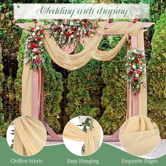 4 Panels Wedding Arch Draping Fabric, Sheer Chiffon Curtain Arbor Drapery - Image 4