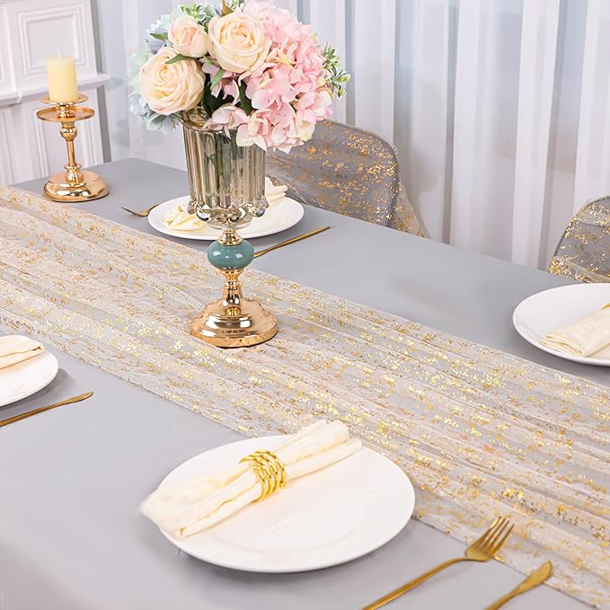 Snowkingdom 3Pcs 10 Ft Gold Table Runners, Sheer Chiffon Tulle Cheesecloth - Image 5