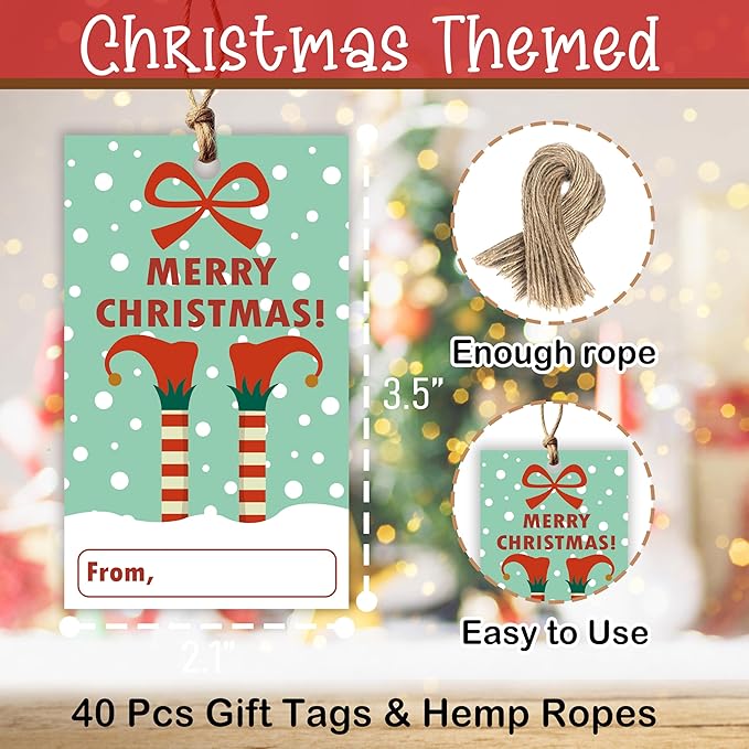 40 Pcs Christmas Gift Tags, 2.1"×3.5" Merry Xmas Paper Tags - Image 2