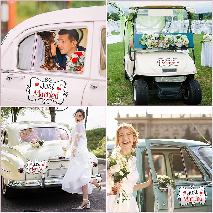 2 Pcs Large Just Married Car Decorations Just Married Car Magnets Sign - Image 4