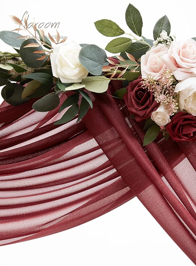 Floroom Wedding Arch Draping Fabric 2 Panels 20Ft Burgundy Chiffon Fabric - Image 3