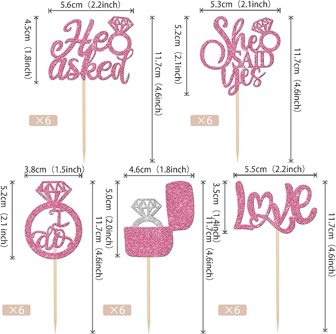 30 PCS He Asked She Said Yes Cupcake Toppers Diamond Ring Cupcake Picks Love I - Image 2