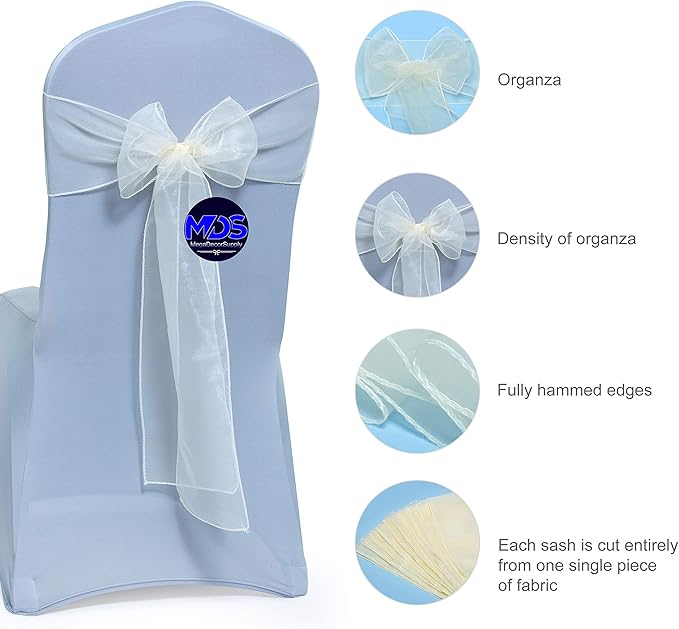 MDS Pack of 150 PCS Organza Chair Sashes Wider Dining Chair Bows Ribbon Tie Back - Image 2