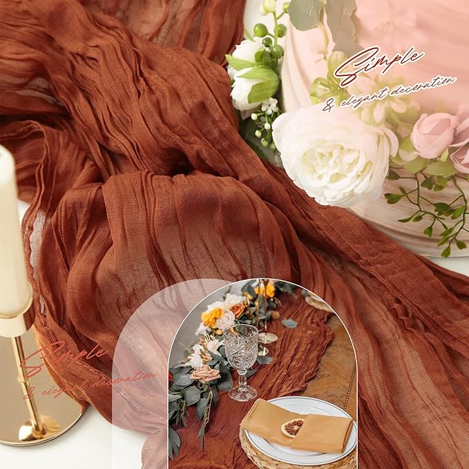 Aktor 4 Pack Terracotta Table Runner Boho Cheesecloth Table Runner Semi Sheer - Image 6