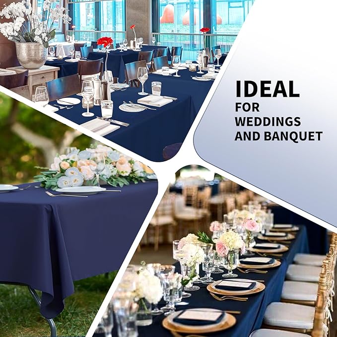 Navy Blue 6 Pack Polyester Table Cloth 60 x 102 Inch, Rectangle Tablecloths - Image 6