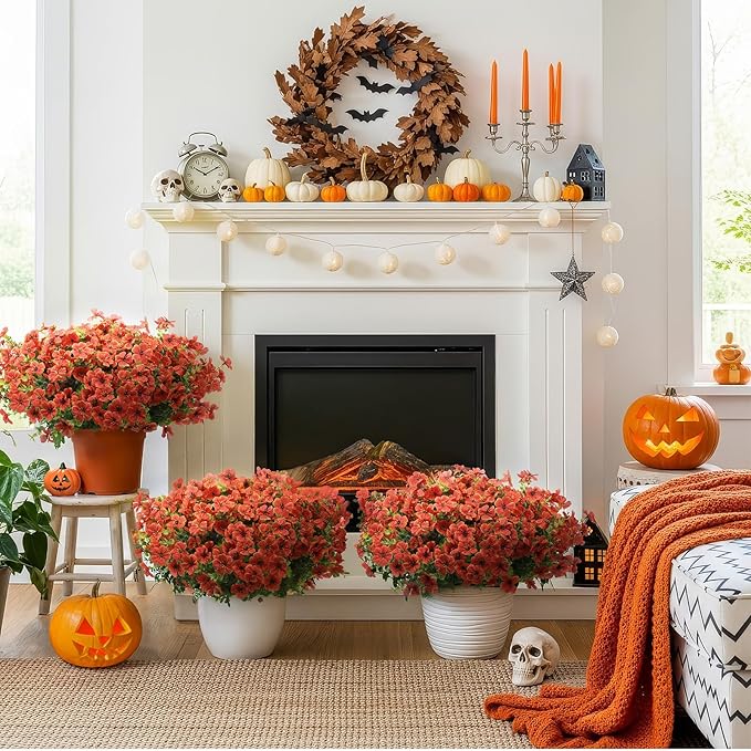 Artificial Flowers for Outdoors 24 Bundles, UV Resistant Orange Fake Silk - Image 4
